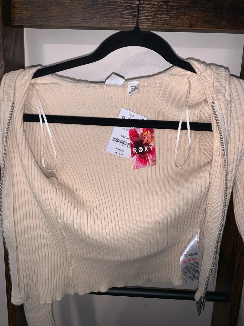 Roxy Ribbed Zip Hoodie in Cream - Picture 11 of 12